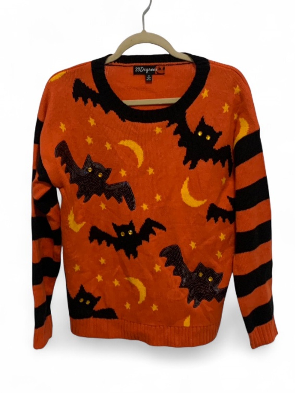 33 Degrees Orange Sweater with Black Bat Graphics